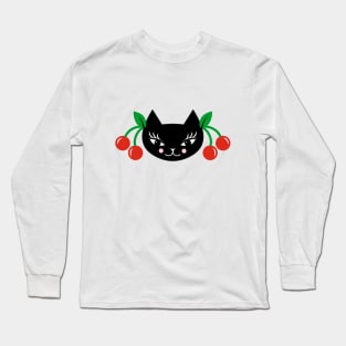 Rockabilly Cat Black Long Sleeve T-Shirt